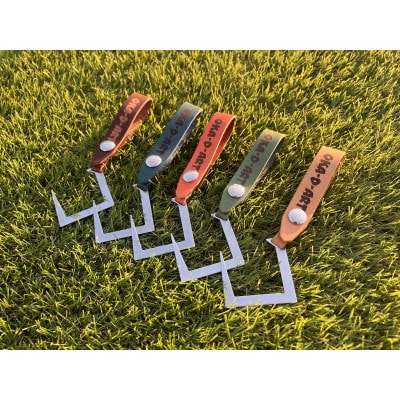 oka-d-art 革ベルト付きフック ステンレス(SUS)製 ギアフック ロゴ入り 5色5個set