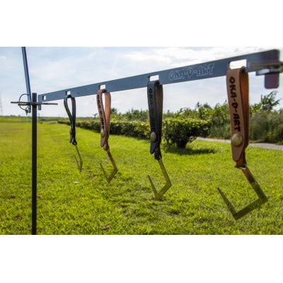 oka-d-art アイアンハンガーラック+革ベルト付きフック5個 フルセット 収納用ベルト付き