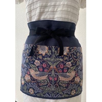 【ウイリアムモリス】　カフェ　エプロン　いちご泥棒　紺