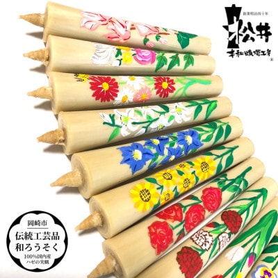 国内産ハゼの実蝋100%使用　【12ヶ月セット】岡崎手描き絵ろうそくイカリ型4匁　季節の花(黒箱入)