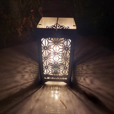 LEDランプシェード　麻のは文様四角