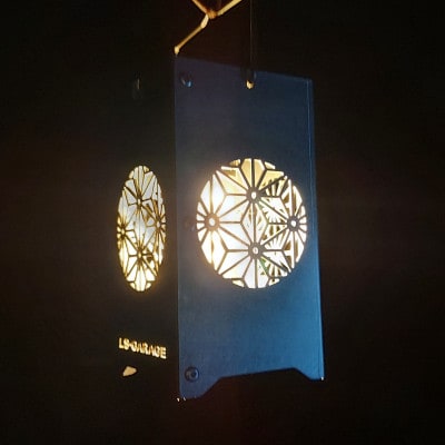 LEDランプシェード　麻のは文様丸型