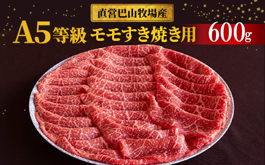 三河牛(黒毛和種)A5等級モモすき焼き用600g　直営巴山牧場産【配送不可地域：離島】