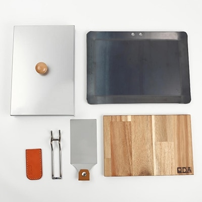 oka-d-art 黒皮鉄板 A4サイズ ステンレス蓋付き6点セット 厚さ4.5mm×220×305