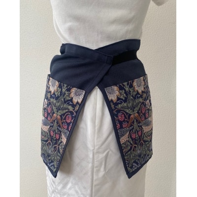 【ウイリアムモリス】　カフェ　エプロン　いちご泥棒　紺