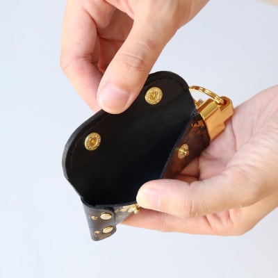 京都レザー　マルチケース　キーホルダー　【雅:金色】