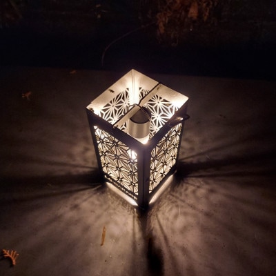 LEDランプシェード　麻のは文様四角