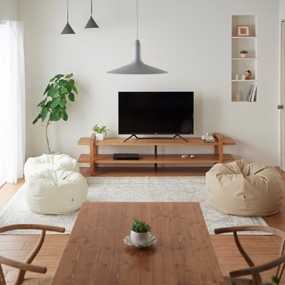 【ハナロロ】 ビーズクッション オニオンソファ80リットル レザーカバーセット(アイボリー)