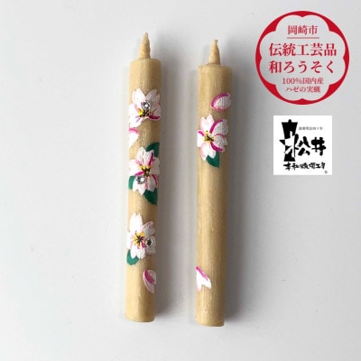 国内産ハゼの実蝋のみ使用＜伝統工芸品　和ろうそく＞手描き絵ろうそく　桜クリスタル(絵入り2本)燭台付