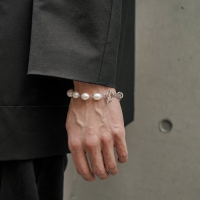 pearl bracelet silver men's【配送不可地域：沖縄県】