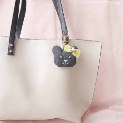 【高級スーツ生地使用】大人オシャレなくまのバッグチャーム