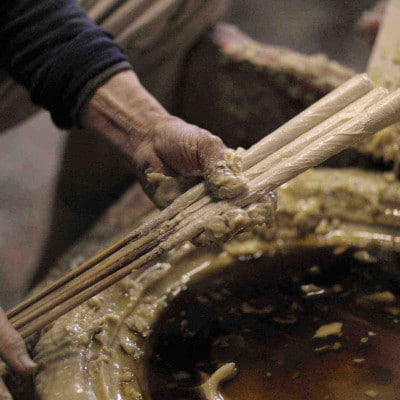 寺院用　100匁棒　再生朱蝋燭(R)国内産ハゼの実蝋100%　全工程手作り〈伝統工芸品　和ろうそく〉