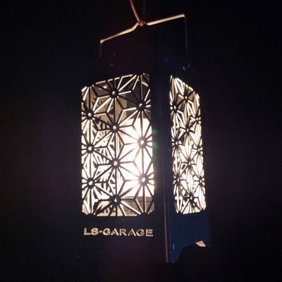 LEDランプシェード　麻のは文様四角