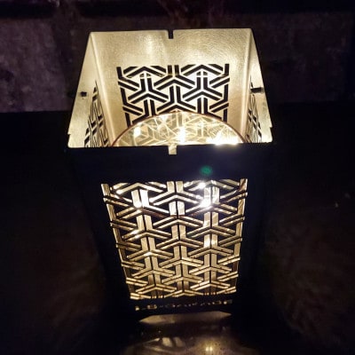 LEDランプシェード　組亀甲文様四角