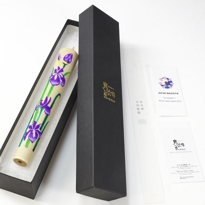 【岡崎手描き絵ろうそく】20匁 愛知県花かきつばた　全工程手作り国内産ハゼの実蝋を100%使用