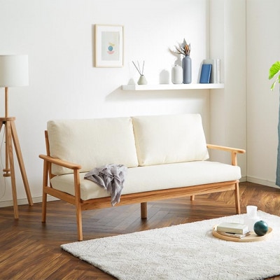 【組立設置込】木製ソファ　オーデンセ　幅162cm　2.5人掛け　レッドオーク　オフホワイト【配送不可地域：離島】