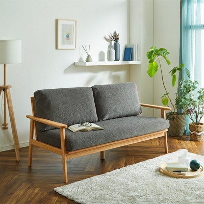 【組立設置込】木製ソファ　オーデンセ　幅162cm　2.5人掛け　レッドオーク　グレー【配送不可地域：離島】