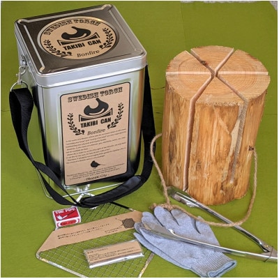 岡崎市の山間部から産出されたスウェーデントーチが入った防災用品　TAKIBI CAN