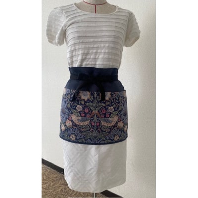 【ウイリアムモリス】　カフェ　エプロン　いちご泥棒　紺