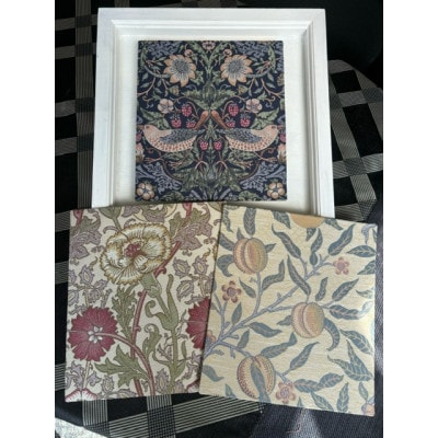 【ウィリアム モリス】壁掛け　3柄額縁セット(いちご泥棒・フルーツ・ピンクアンドローズ)　白