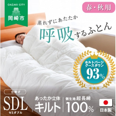 [春・秋用]究極に軽く、蒸れない羽毛ふとん (セミダブルロングサイズ)170×210cm(HVG)