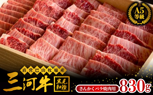 三河牛(黒毛和種)A5等級　さんかくバラ焼肉用 830g　【配送不可地域：離島】