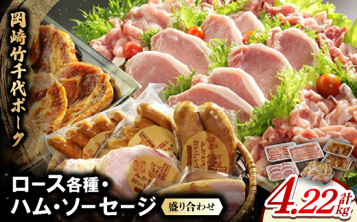 岡崎竹千代ポークロース各種　ハム・ソーセージ盛り合わせ(計4.22kg)【配送不可地域：離島】