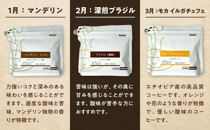 【全12回定期便】世界を旅するコーヒー(粉) / 珈琲 コーヒー / 瀬戸市 / Ｃｏｆｆｅｅ　ＳＡＫＵＲＡ [BBAB151] 粉