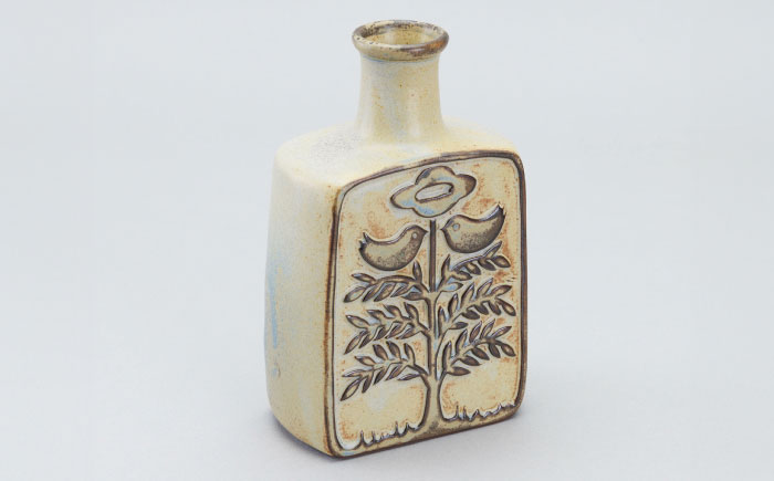 【瀬戸焼】花器　三角と鳥リバーシブル（K30）【かしわ窯】 / 瀬戸焼 ギフト 一輪挿し 花瓶 花器 インテリア / 瀬戸市 [BBAJ028]