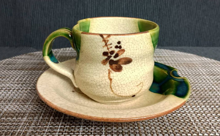 【瀬戸焼】織部アメリカン碗皿 【愛窯工芸社】 / カップ ソーサー ティーカップ 茶器 食器 和食器 / 瀬戸市 [BBAW007]