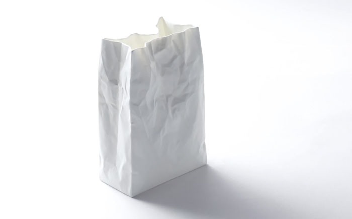 【瀬戸焼】ニュークリンクルスーパーバッグ#1 花器 ホワイト 【セラミック・ジャパン】 / 花器  ギフト プレゼント / 瀬戸市 [BBBC001]