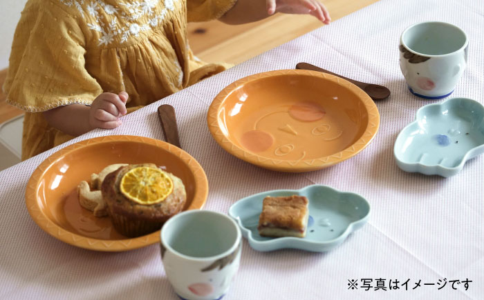 【瀬戸焼】ケランケラン 北風と太陽セット イエロー 【セラミック・ジャパン】 / 子ども用食器 食器 皿 コップ ギフト プレゼント / 瀬戸市 [BBBC012]
