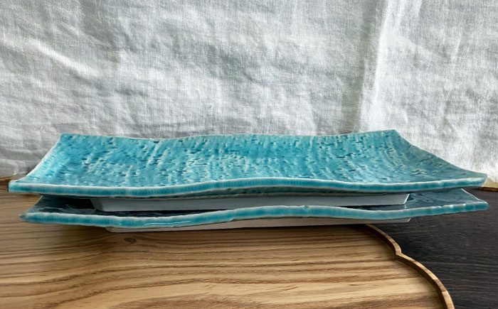 【瀬戸焼】あざやか貫入 さんま皿ペアセット（トルコブルー）【まるたか水野コーポレーション】 / 食器 皿 取り皿 陶器 [BBBF007]