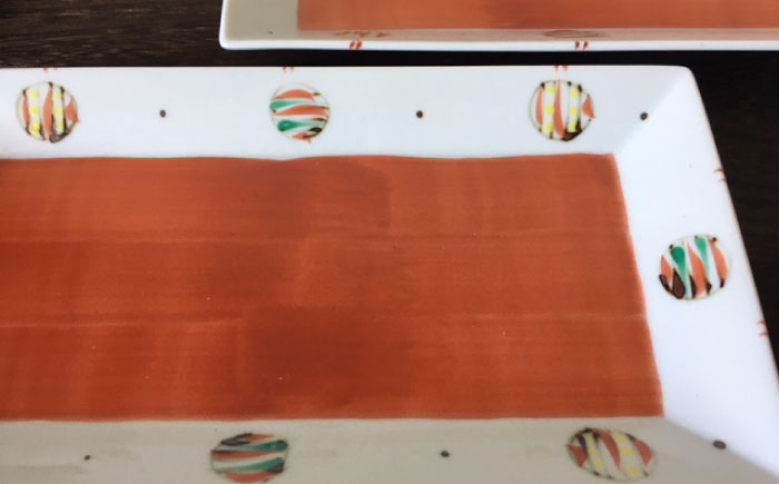 【瀬戸焼】赤風船 長角プレートペアセット 27cm【まるたか水野コーポレーション】 / 食器 皿 取り皿 陶器 [BBBF016]