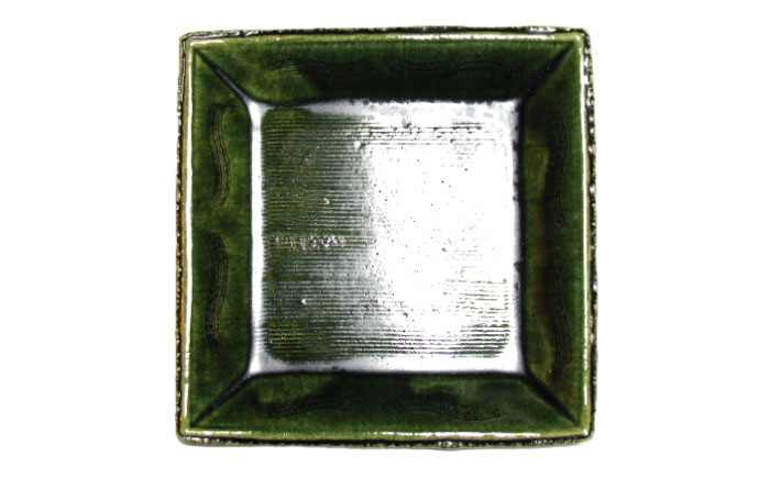 【瀬戸焼】瀬戸織部焼 総織部櫛目正角皿 深緑 1点 【山長陶苑】 / 瀬戸焼 角皿 盛皿 贈り物 [BBBH031]