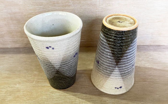 【瀬戸焼】酸化志野釉かけ分け柄　タンブラー　大・大セット【生宝陶苑】/ 湯呑 ビール グラス [BBBW003]