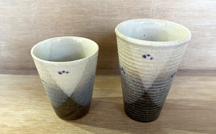 【瀬戸焼】酸化志野釉かけ分け柄　タンブラー　大・中セット【生宝陶苑】/ 湯呑 ビール グラス [BBBW004]
