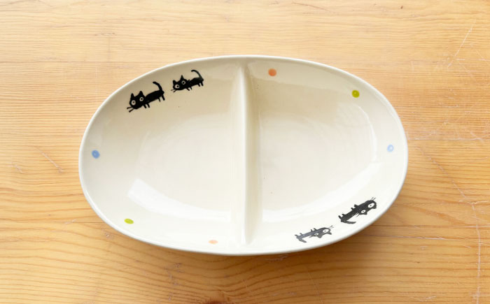 【瀬戸焼】子供用食器5点セット （黒ねこ）贈答品対応【窯元SOUSEN】/食育 子育て ギフト [BBCQ008]