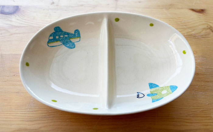 【瀬戸焼】子供用食器5点セット（飛行機・ロケット）贈答品対応【窯元SOUSEN】/食育 子育て ギフト [BBCQ011]