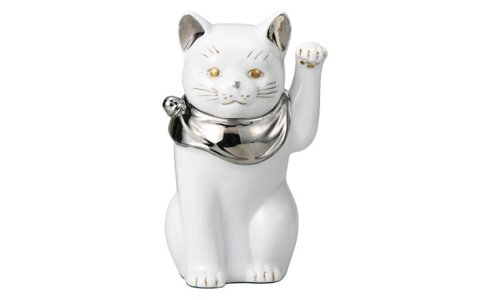 【瀬戸焼】江戸猫(小)プラチナ 左手上げ 19cm 化粧箱入り 【スズカ】 / 招き猫 商売繁盛 幸運 [BBDJ002]