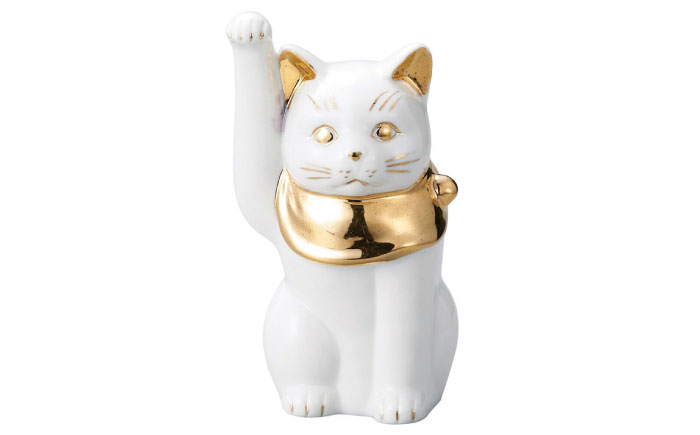 【瀬戸焼】江戸猫4寸 本金 右手上げ 13cm 化粧箱入り 【スズカ】 / 招き猫 金運 財運 [BBDJ003]