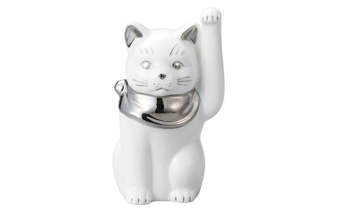 【瀬戸焼】江戸猫4寸 プラチナ 左手上げ 13cm 化粧箱入り 【スズカ】 / 招き猫 商売繁盛 幸運 [BBDJ004]