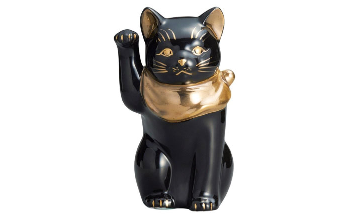【瀬戸焼】江戸猫ブラック 本金 右手上げ 19cm 化粧箱入り 【スズカ】 / 招き猫 金運 財運 [BBDJ005]