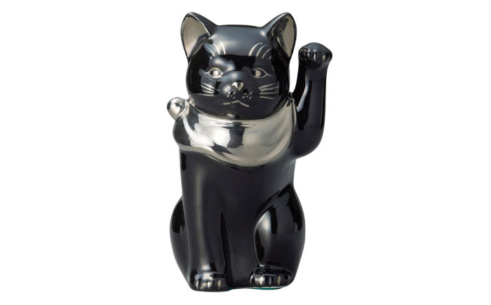 【瀬戸焼】江戸猫ブラック プラチナ 左手上げ 19cm 化粧箱入り 【スズカ】 / 招き猫 商売繁盛 幸運 [BBDJ006]