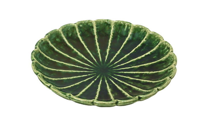 【瀬戸焼】5.0菊花丸取皿 織部 2枚セット 【ヤマハツクリタ株式会社】 / 食器 和食器 丸皿 / 瀬戸市 [BBDV020] 織部