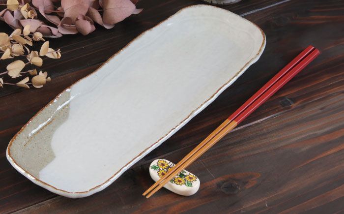 信楽焼　粉引市松長々皿 在庫僅少】 信楽焼 粉引市松長々皿 工芸品 - 工芸品