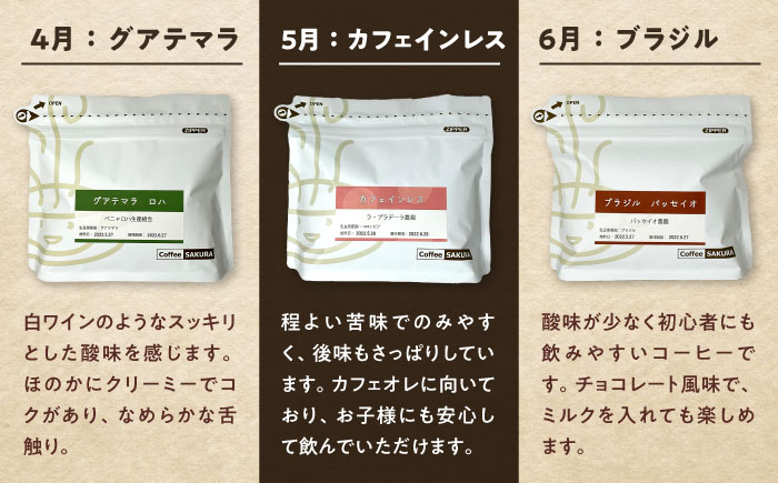 【全12回定期便】世界を旅するコーヒー(豆) / 珈琲 コーヒー / 瀬戸市 / Ｃｏｆｆｅｅ　ＳＡＫＵＲＡ [BBAB150] 豆