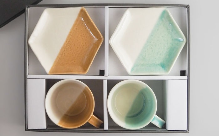 【瀬戸焼】 マグカップ&取皿 黄彩・青磁　2セット / 瀬戸市 / 【ｍ．ｍ．ｄ．】 / マグカップ 取り皿 食器 セット [BBAC017]