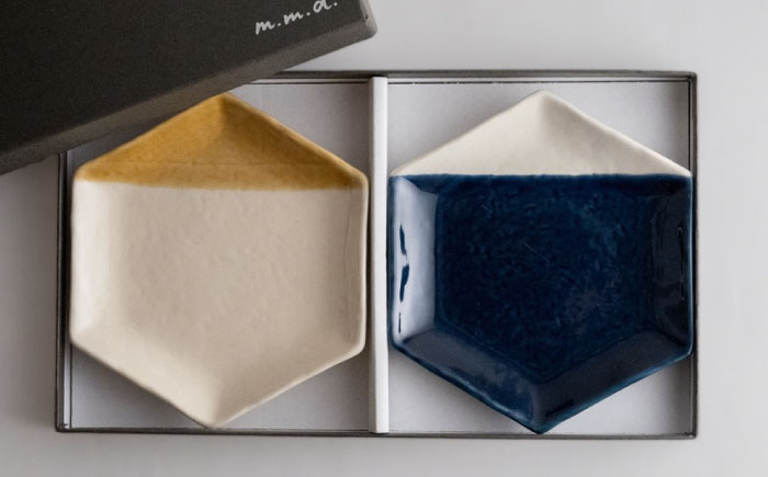 【瀬戸焼】 取皿2枚セット 2分掛け黄彩・8分掛け瑠璃 / 瀬戸市 / 【ｍ．ｍ．ｄ．】 / 取り皿 食器 セット ギフト [BBAC022]