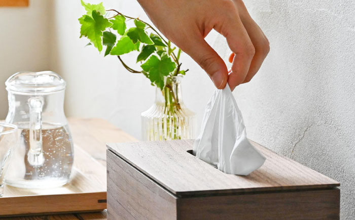 ティッシュケース ウォルナット 1点 / 無垢材 シンプル インテリア / 瀬戸市 / トリックフォアトリート [BBAQ001]